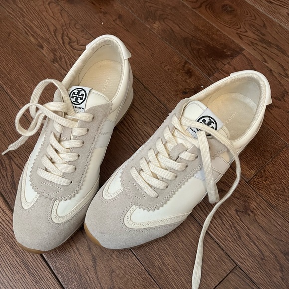 Tory Burch Cream and Beige Suede & Leather Sneakers - Picture 4 of 4
